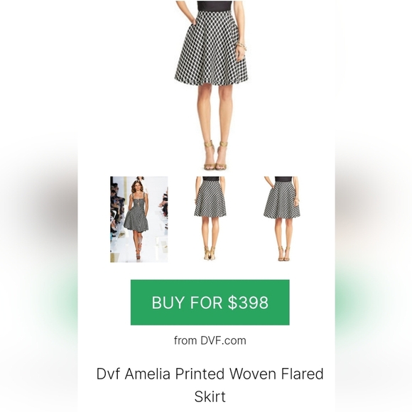 Diane von Furstenberg wool/silk skater skirt. women's sz 2 black cream NWT - Picture 7 of 7